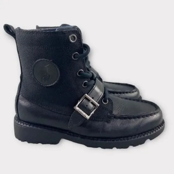 POLO RALPH LAUREN Ranger HI II‎ Combat Boots Shoes Boys 1.5 Kids Black Leather