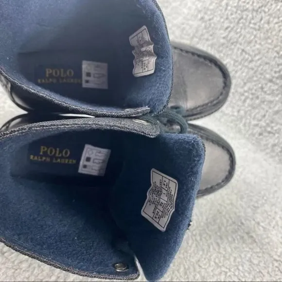 POLO RALPH LAUREN Ranger HI II‎ Combat Boots Shoes Boys 1.5 Kids Black Leather
