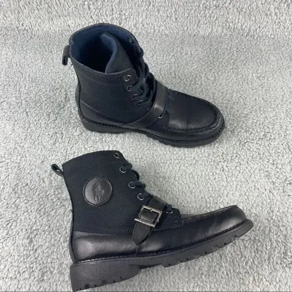 POLO RALPH LAUREN Ranger HI II‎ Combat Boots Shoes Boys 1.5 Kids Black Leather