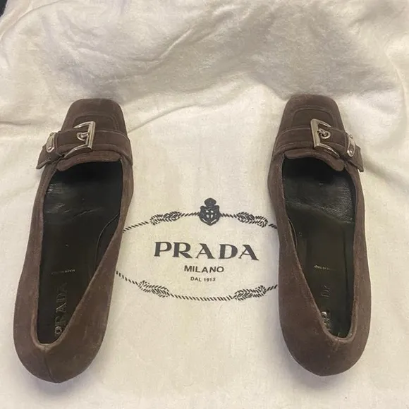 Prada suede adorable loafers small heel