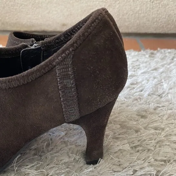 Prada Women’s Boots Brown Suede Zip-Up High Heeled Ankle Shoes Size 8.5