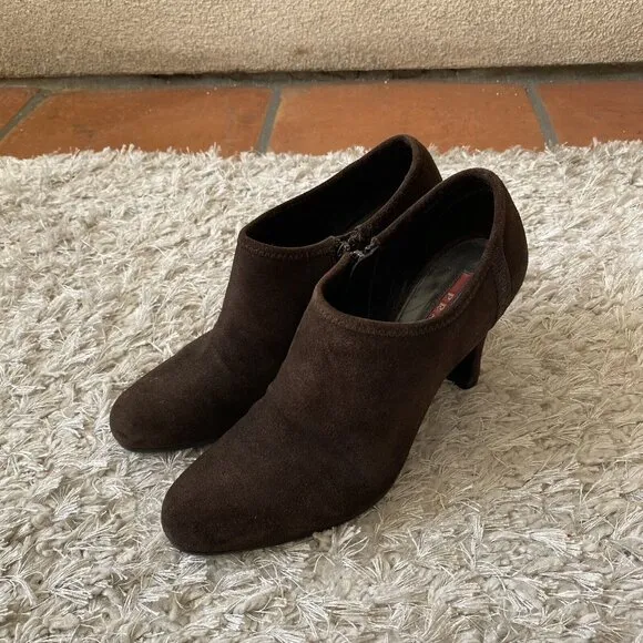 Prada Women’s Boots Brown Suede Zip-Up High Heeled Ankle Shoes Size 8.5