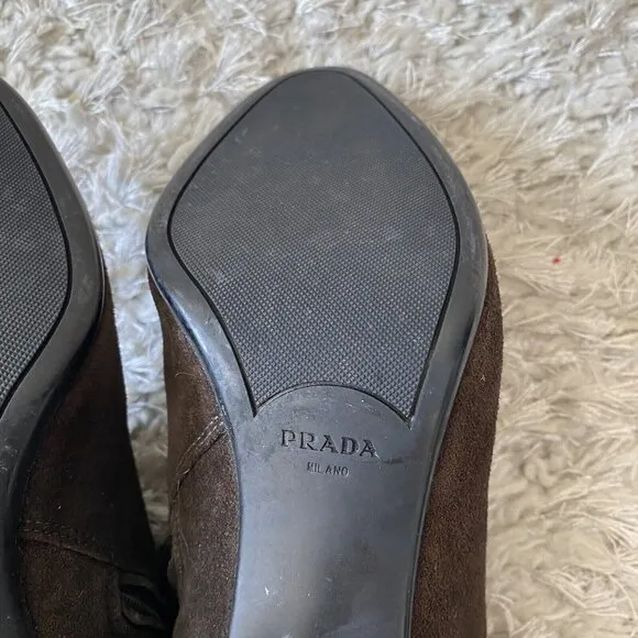 Prada Women’s Boots Brown Suede Zip-Up High Heeled Ankle Shoes Size 8.5