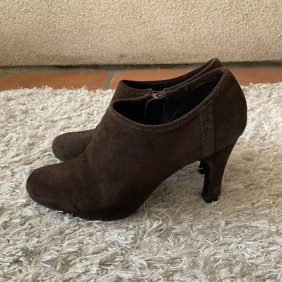 Prada Women’s Boots Brown Suede Zip-Up High Heeled Ankle Shoes Size 8.5