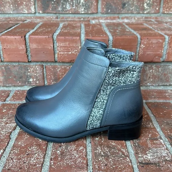 Propét Women's Size 7.5 Charcoal Taneka Full Zip Tweed Accent Leather Ankle Boot