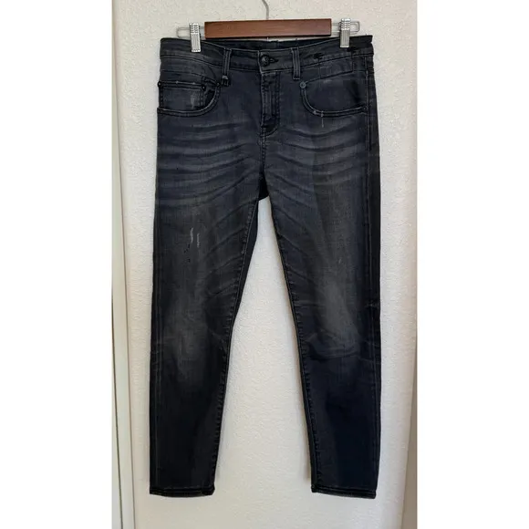 R13 Boy Skinny Jeans Mid Rise Whiskered 5 Pocket Denim Euro Punk Grunge, 28