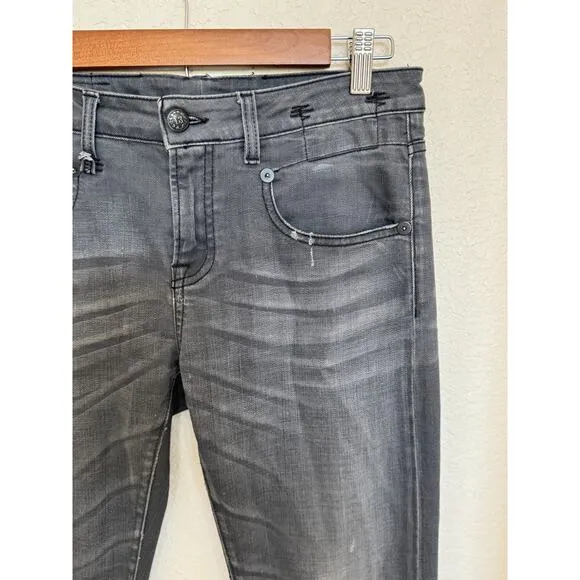 R13 Boy Skinny Jeans Mid Rise Whiskered 5 Pocket Denim Euro Punk Grunge, 28