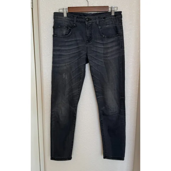 R13 Boy Skinny Jeans Mid Rise Whiskered 5 Pocket Denim Euro Punk Grunge, 28