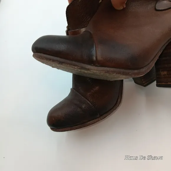 Rag &amp; Bone Brown Leather Harrow Ankle Strap Bootie Boots - Sz EU 37 US 7