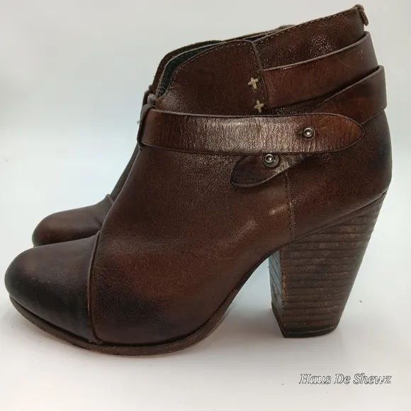 Rag &amp; Bone Brown Leather Harrow Ankle Strap Bootie Boots - Sz EU 37 US 7