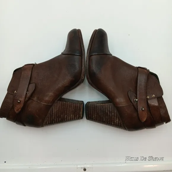 Rag &amp; Bone Brown Leather Harrow Ankle Strap Bootie Boots - Sz EU 37 US 7