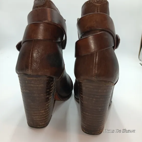 Rag &amp; Bone Brown Leather Harrow Ankle Strap Bootie Boots - Sz EU 37 US 7