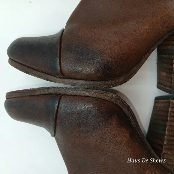 Rag &amp; Bone Brown Leather Harrow Ankle Strap Bootie Boots - Sz EU 37 US 7