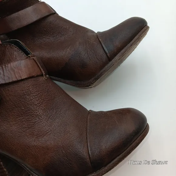 Rag &amp; Bone Brown Leather Harrow Ankle Strap Bootie Boots - Sz EU 37 US 7