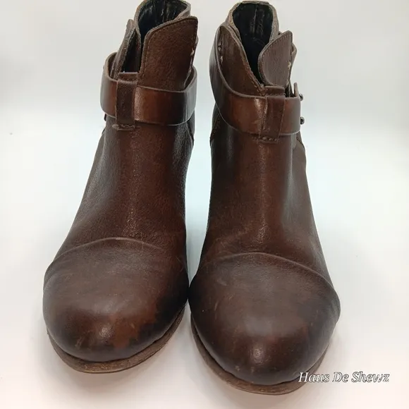 Rag &amp; Bone Brown Leather Harrow Ankle Strap Bootie Boots - Sz EU 37 US 7