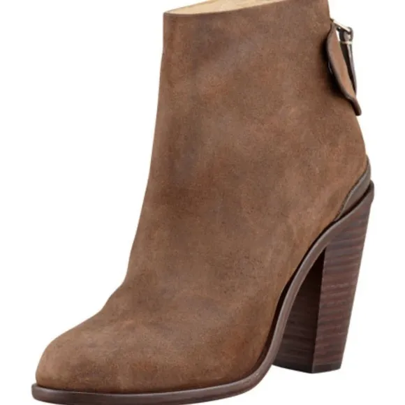 RAG &amp; BONE Kerr Back-Tab Leather Ankle Boot, Booties Boho Brown Sz 11 (41) Zip