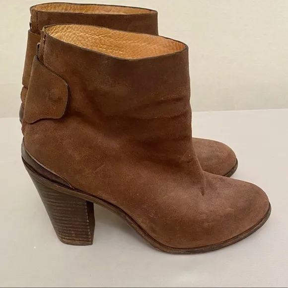 RAG &amp; BONE Kerr Back-Tab Leather Ankle Boot, Booties Boho Brown Sz 11 (41) Zip