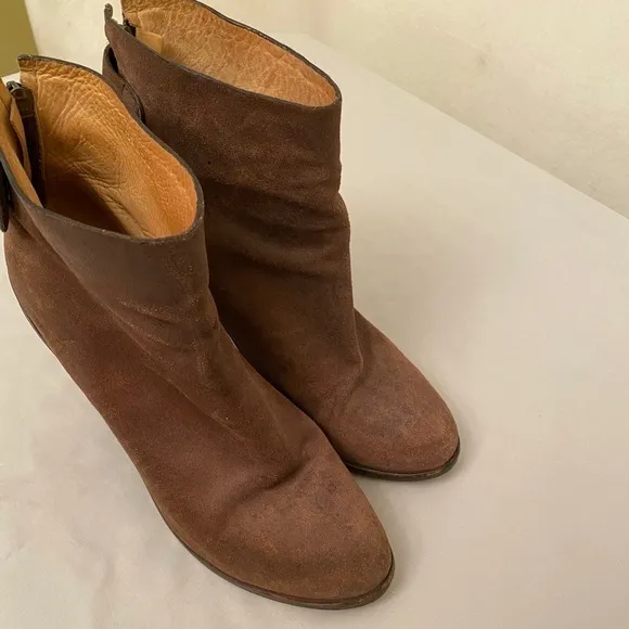 RAG &amp; BONE Kerr Back-Tab Leather Ankle Boot, Booties Boho Brown Sz 11 (41) Zip