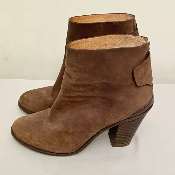 RAG &amp; BONE Kerr Back-Tab Leather Ankle Boot, Booties Boho Brown Sz 11 (41) Zip