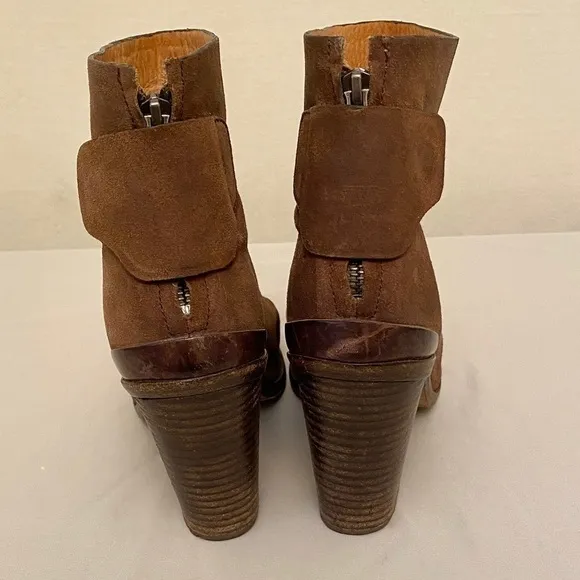 RAG &amp; BONE Kerr Back-Tab Leather Ankle Boot, Booties Boho Brown Sz 11 (41) Zip