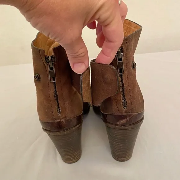 RAG &amp; BONE Kerr Back-Tab Leather Ankle Boot, Booties Boho Brown Sz 11 (41) Zip