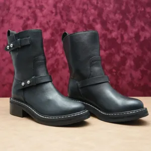 Rag&amp;Bone Women Moto Black Leather Riding Biker Boots size 8US EUR38