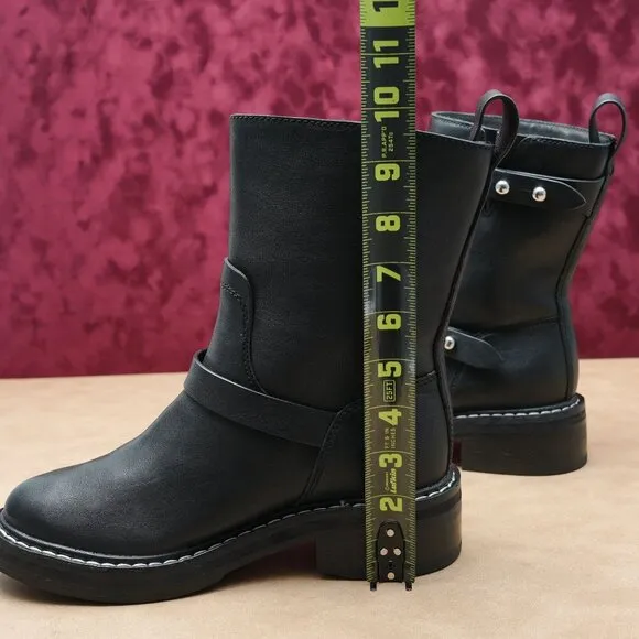 Rag&amp;Bone Women Moto Black Leather Riding Biker Boots size 8US EUR38