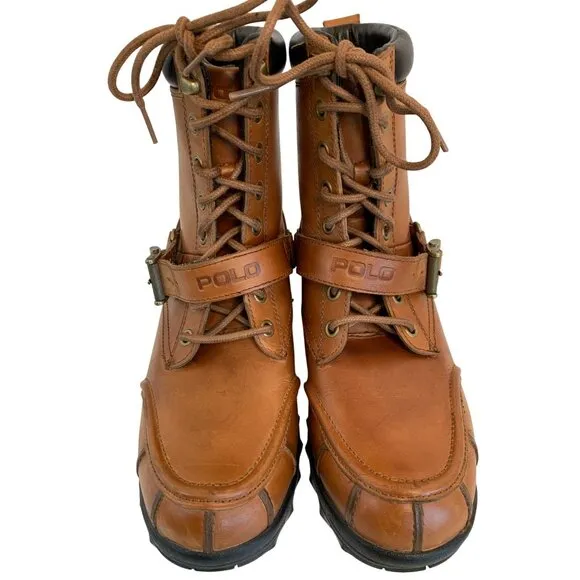 Ralph Lauren Polo Tan Waxy Leather Duck Boots Mens Size 8.5 D Rubber Sole 8952