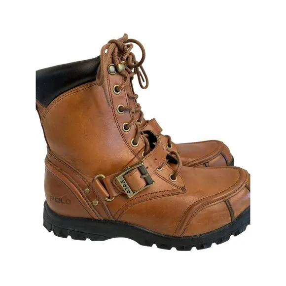 Ralph Lauren Polo Tan Waxy Leather Duck Boots Mens Size 8.5 D Rubber Sole 8952