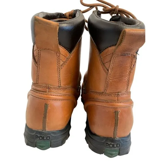 Ralph Lauren Polo Tan Waxy Leather Duck Boots Mens Size 8.5 D Rubber Sole 8952