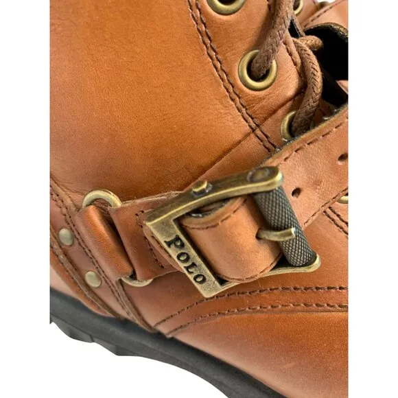 Ralph Lauren Polo Tan Waxy Leather Duck Boots Mens Size 8.5 D Rubber Sole 8952
