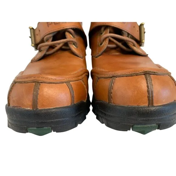 Ralph Lauren Polo Tan Waxy Leather Duck Boots Mens Size 8.5 D Rubber Sole 8952