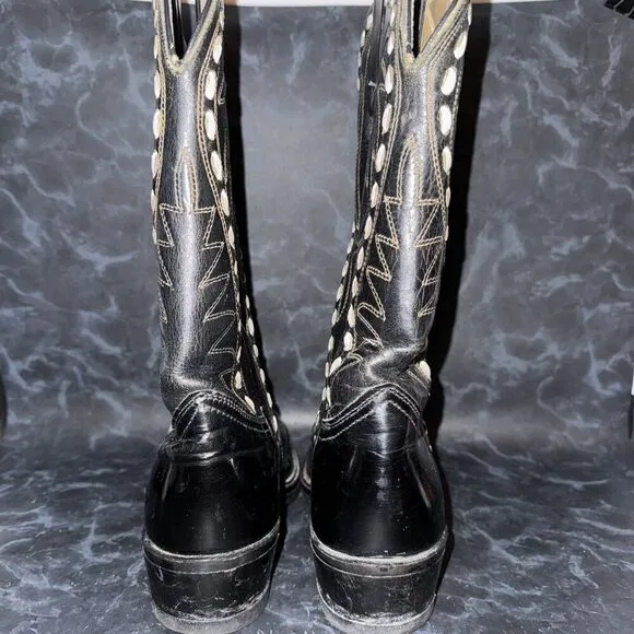 Ranchland Cats Paw Leather Black Embroidered Western Cowboy Boots Size 10.5D