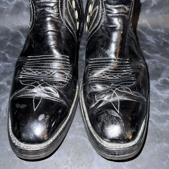 Ranchland Cats Paw Leather Black Embroidered Western Cowboy Boots Size 10.5D