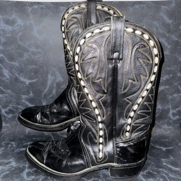 Ranchland Cats Paw Leather Black Embroidered Western Cowboy Boots Size 10.5D