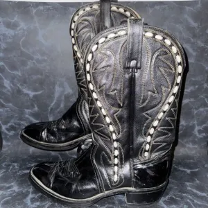 Ranchland Cats Paw Leather Black Embroidered Western Cowboy Boots Size 10.5D