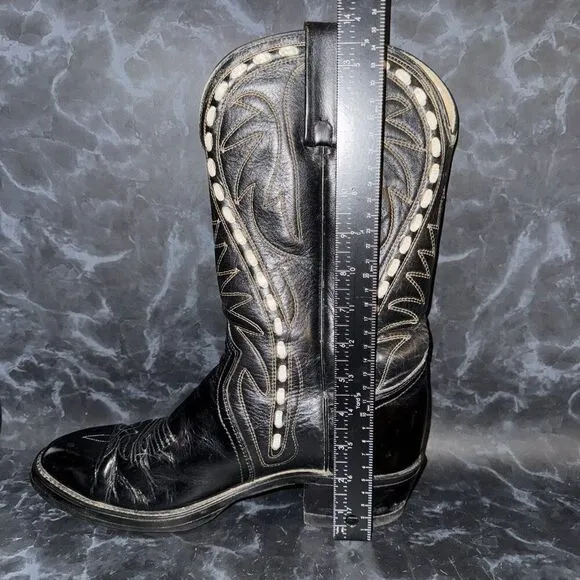 Ranchland Cats Paw Leather Black Embroidered Western Cowboy Boots Size 10.5D