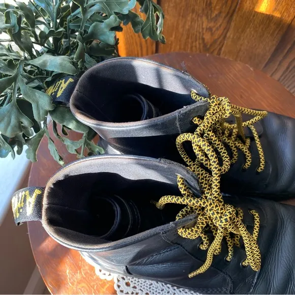 RARE Doc’s Dr. Martens Vintage Black Leather Boots with Yellow Laces EUC