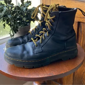 RARE Doc’s Dr. Martens Vintage Black Leather Boots with Yellow Laces EUC