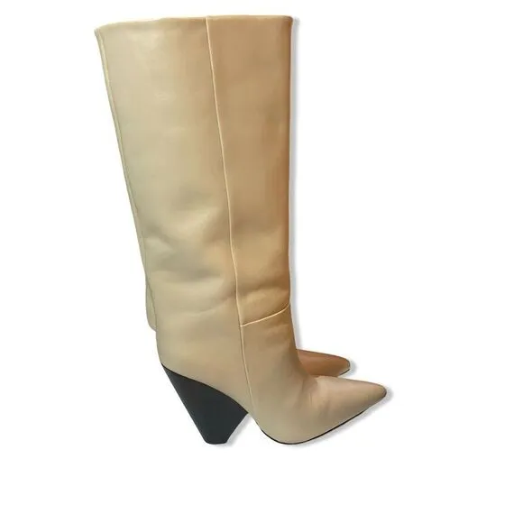 RAYE angle boots beige leather knee high shoes heels Revolve Marant 8.5