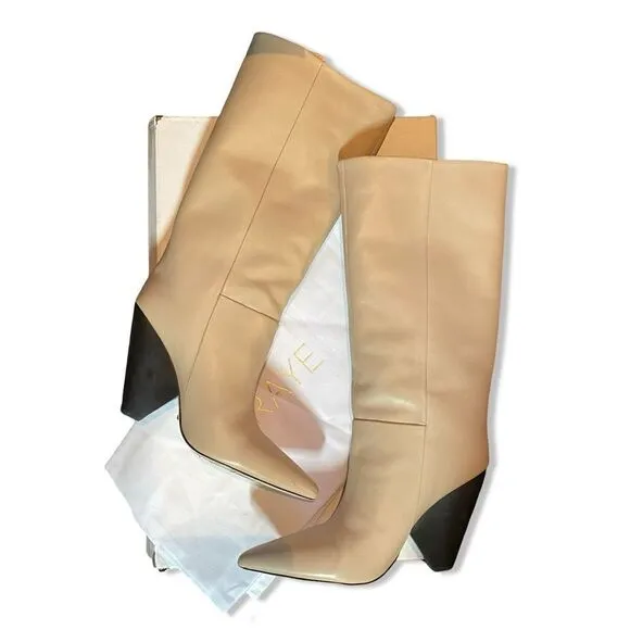RAYE angle boots beige leather knee high shoes heels Revolve Marant 8.5