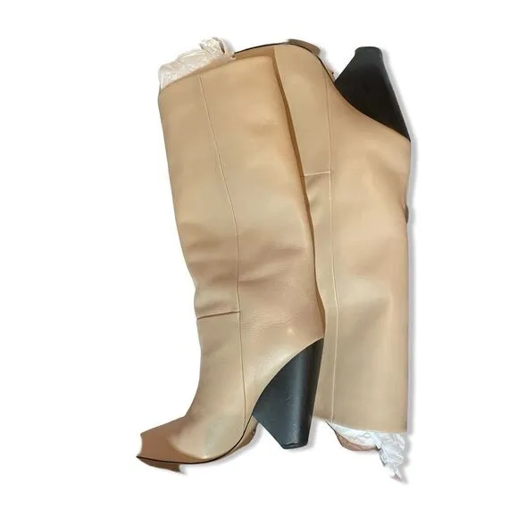 RAYE angle boots beige leather knee high shoes heels Revolve Marant 8.5