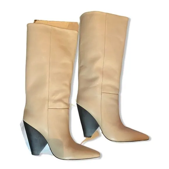 RAYE angle boots beige leather knee high shoes heels Revolve Marant 8.5