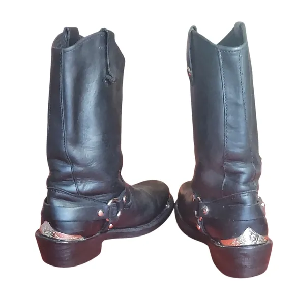 Red Wing Black Leather Moto Biker Boots with Chrome Studs and Harness Detail