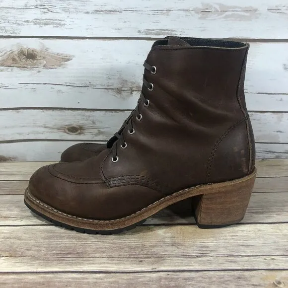 Red Wing Clara Heeled Lace Up Boots Womens Size 7.5 Leather 3406 Harness Brown