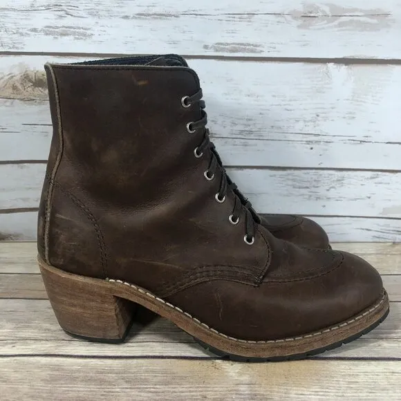 Red Wing Clara Heeled Lace Up Boots Womens Size 7.5 Leather 3406 Harness Brown