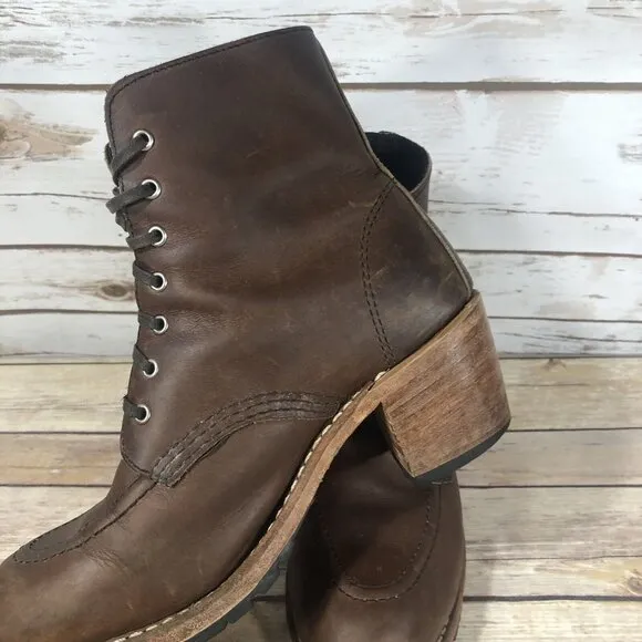 Red Wing Clara Heeled Lace Up Boots Womens Size 7.5 Leather 3406 Harness Brown