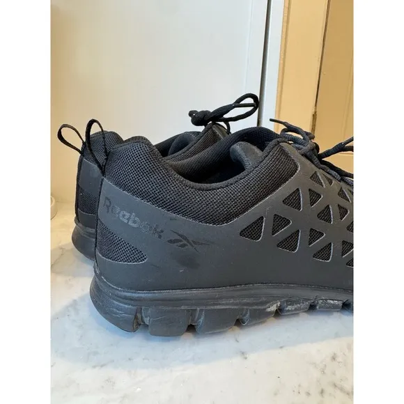 Reebok Men's Size 15 W Alloy Comp Toe Cushion Work Black Leather Athletic Shoes