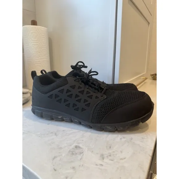 Reebok Men's Size 15 W Alloy Comp Toe Cushion Work Black Leather Athletic Shoes