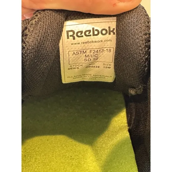 Reebok Men's Size 15 W Alloy Comp Toe Cushion Work Black Leather Athletic Shoes